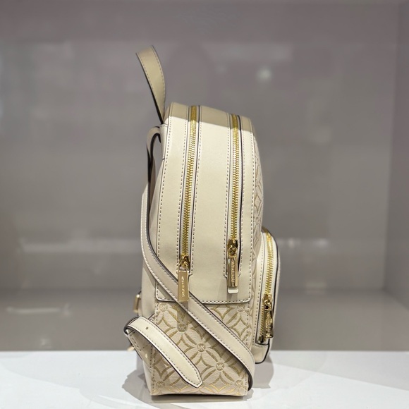 Michael Kors Jaycee Medium Backpack MK Graphic Logo Glitter Gold/Light Cream - Picture 4 of 13